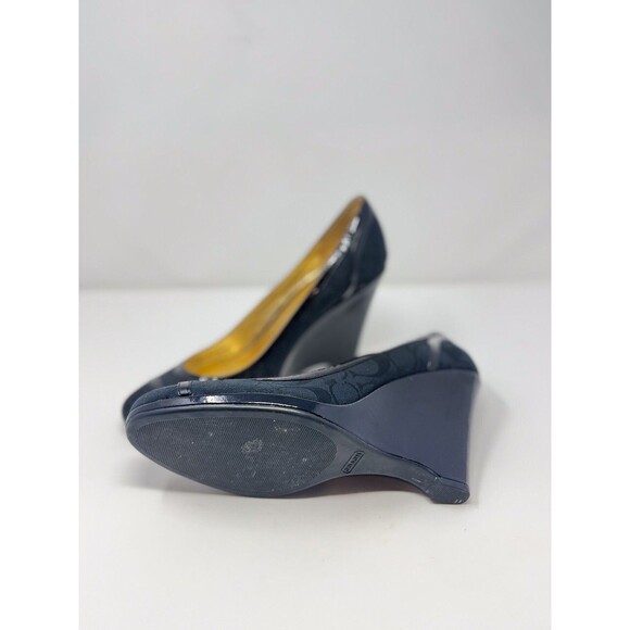 Coach Sandals Blue Leather Kerryann Signature Slip On Wedge Heel Pump US 10 B - Picture 6 of 9